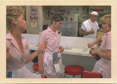 The major players during a diner scene in “Alice Doesn’t Live Here Anymore.” Left to right: Diane Ladd, Valerie Curtin, Vic Tayback, and Ellen Burstyn.