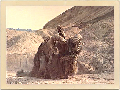 A “bantha” creature is filmed in one of the remote areas of California’s Death Valley for George Lucas’ legendary movie “Star Wars.”