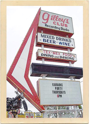 The sign outside Gilley’s night club during its heydey in the 1970s.