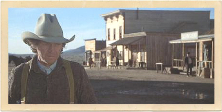 Steve McQueen in a scene from “Tom Horn.” The Old Tucson Studio Western set can be seen behind him.